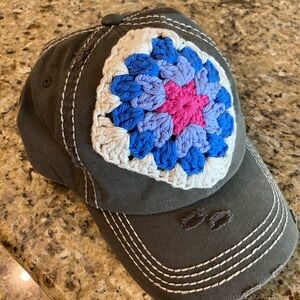 Stylish Crochet Patch Cap - Pink, Blue, and Gray